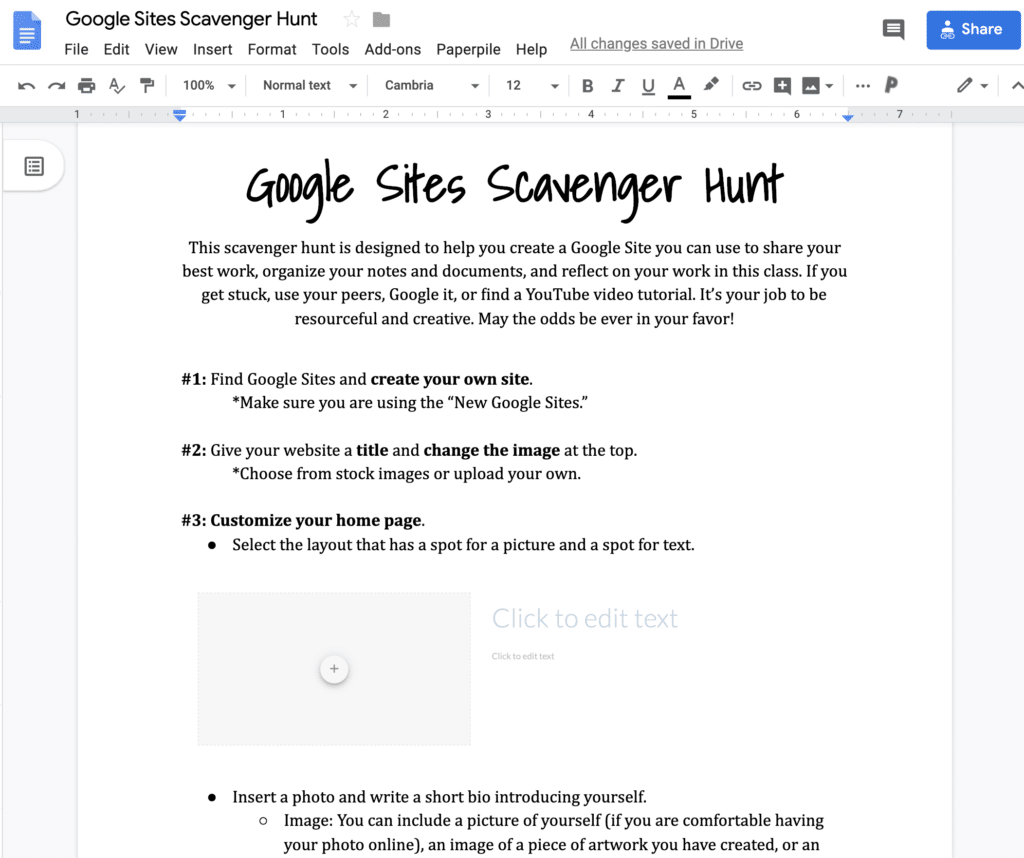 Google Sites Scavenger Hunt – Dr. Catlin Tucker