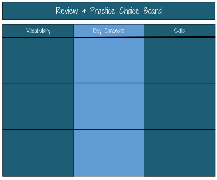 monthly homework choice board