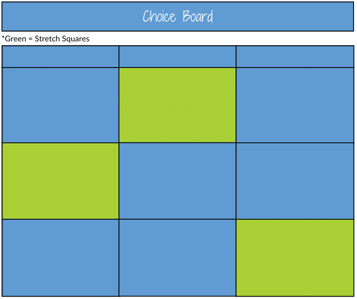 monthly homework choice board