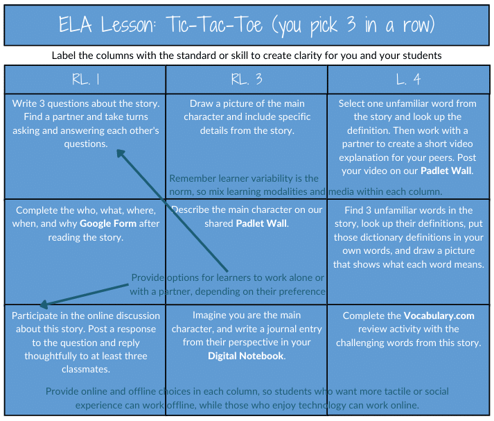 monthly homework choice board